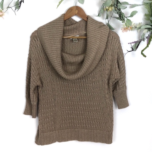 cache cowl neck brown knit sweater size small - Picture 2 of 3